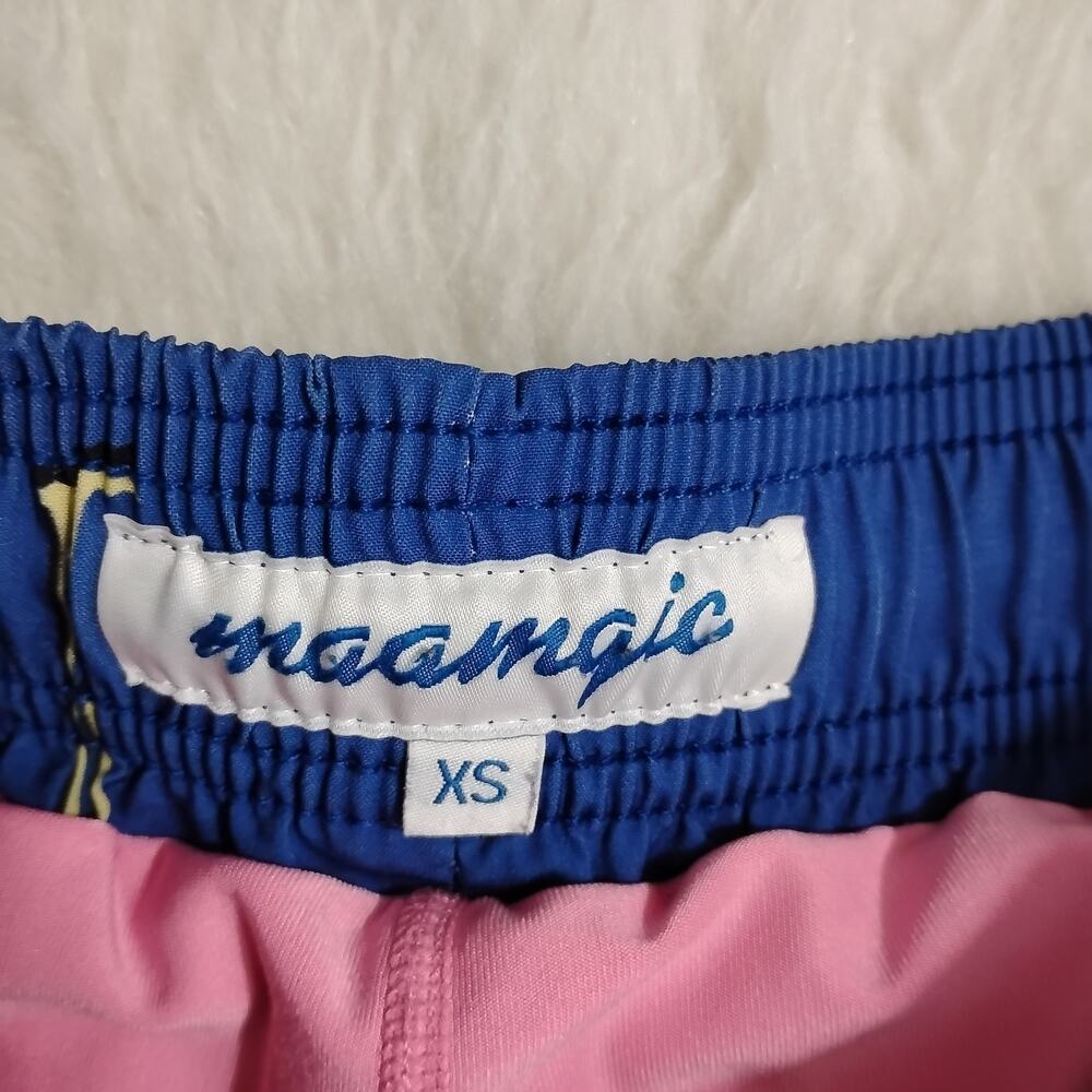 Maamgic Mens XS Swim Trunks Blue Flamingo Elastic Waist Drawstring Zip Pockets - Picture 5 of 7